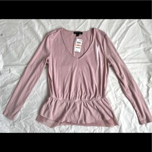 NWT INC International Concepts Pink Pale Mauve Blouse Bottom Ruffle Small